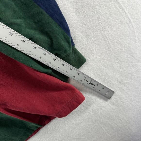 Vintage Woolrich Rugby Shirt mens Large Green Red Striped Thick Heavy Preppy 90s - Picture 6 of 9